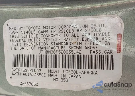 2002 Lexus Ls 430 из США, поврежденный, VIN JTHBN30F520055142